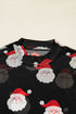 Santa Print Sheer Mesh Mock Neck Slim Fit Long Sleeve Top